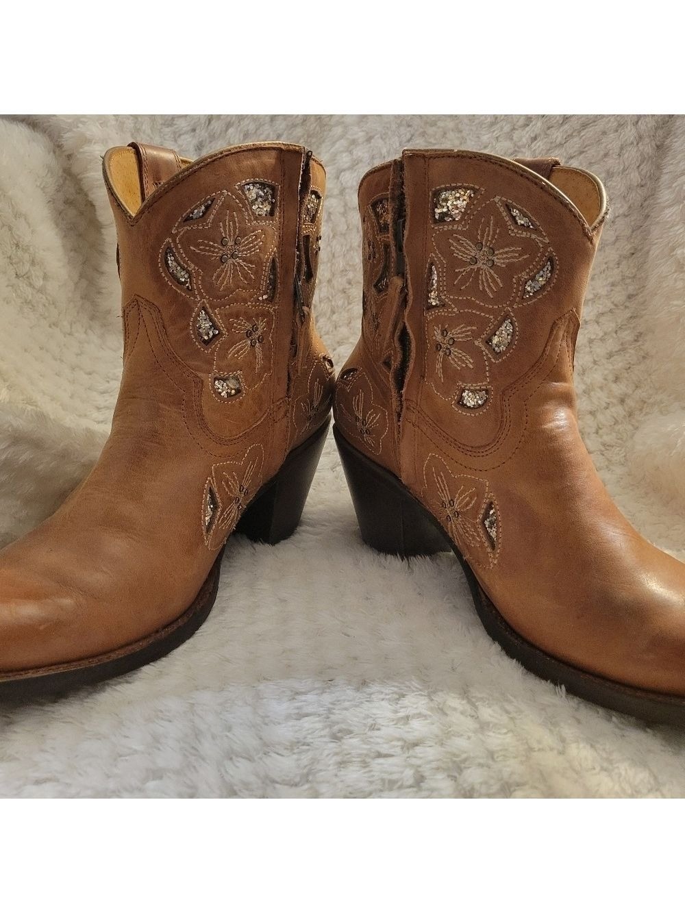 Shyanne Western Ankle Tan Bling Boots Size 9 Country Farm RODEO - Picture 2 of 8